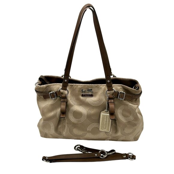 COACH Poppy Signature Glam Tote Women’s Bag Khaki Brown 19966 Retro Designer - Picture 1 of 14